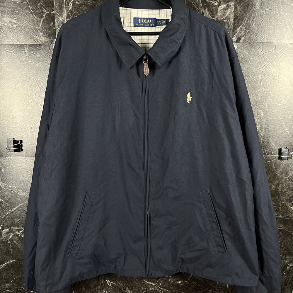 Polo Ralph Lauren Men's Blue Plaid Bi Harrington Jacket XXL -Flaws